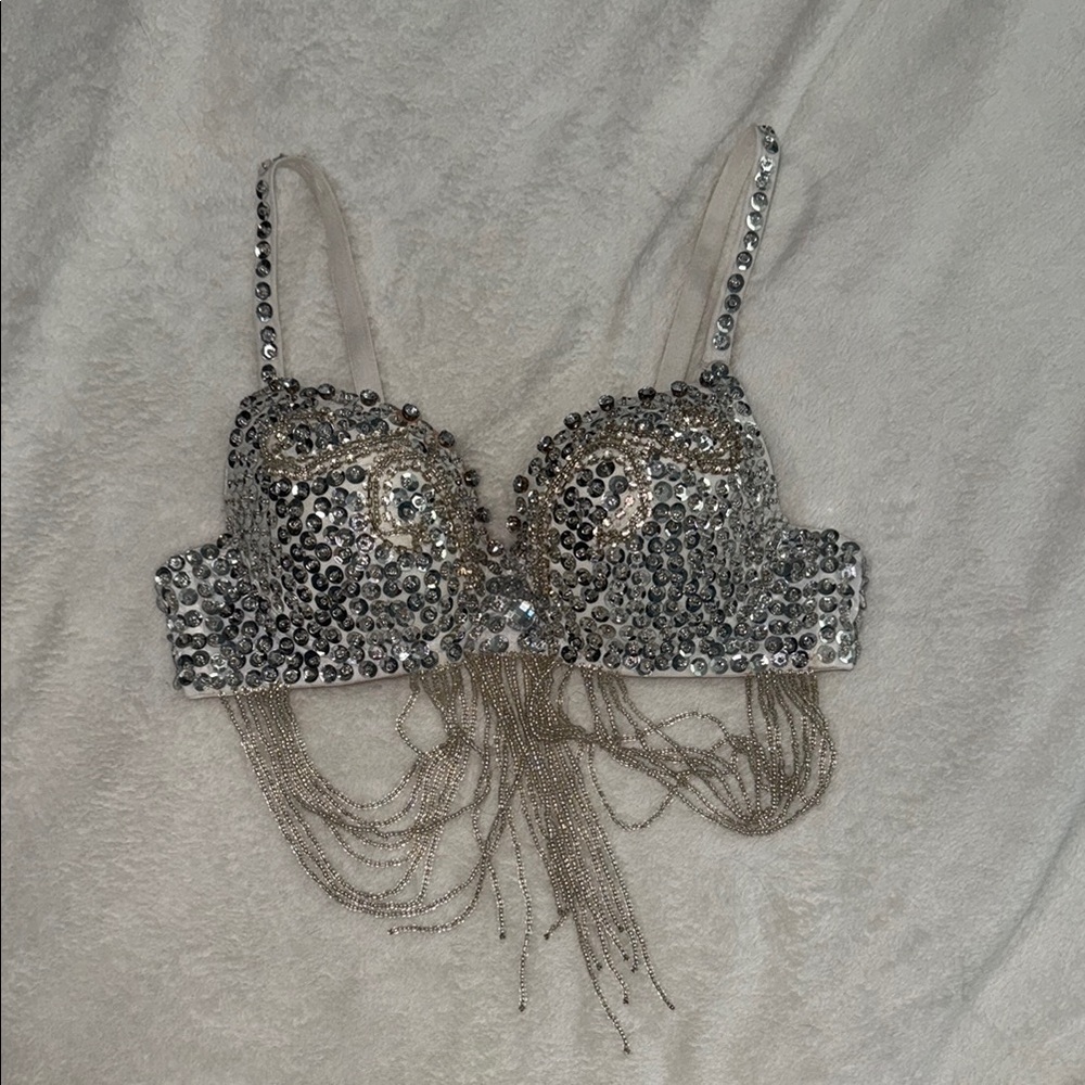 Silver Sequin Embellished Bra